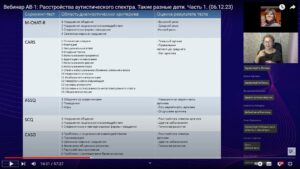 Скриншот видеозаписи вебинара 6 декабря 2023 о расстройствах аутистического спектра (часть 1)