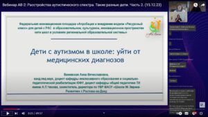 Скриншот видеозаписи вебинара 15 декабря 2023 о расстройствах аутистического спектра (часть 2)