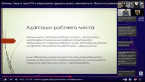 Скриншот видеозаписи вебинара 24 декабря 2024 о защите прав людей с инвалидностью в образовании, трудовом праве и самозанятости, о льготах и компенсациях для людей с инвалидностью (итоги 2023–2024)