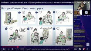 Скриншот видеозаписи вебинара 1 апреля 2025 о пошаговом обучении ребёнка с минимальной помощью взрослого