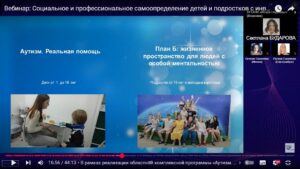 Скриншот видеозаписи межрегионального вебинара 4 апреля 2025 о социальном и профессиональном самоопределении детей и подростков с инвалидностью в Москве и регионах