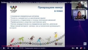 Скриншот видеозаписи вебинара 3 апреля 2025 об адаптивной йоге для людей с особенностями ментального развития