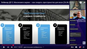 Скриншот видеозаписи вебинара 26 июня 2025 об инфраструктурной доступности музеев для всех