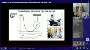 Скриншот видеозаписи вебинара 27 ноября 2025 в 17 ч об инструментах и форматах профориентации для детей и подростков с разными типами инвалидности